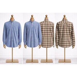 Lot 2 Nautica Men’s Large Button Down Shirts Blue Gingham Brown Plaid Long Sleev